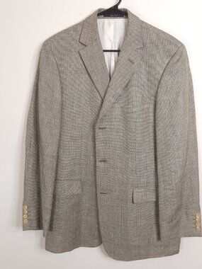 Vintage Hugo Boss Wool Linen Blend Greige Barleycorn Tweed Blazer Sport Coat 40R